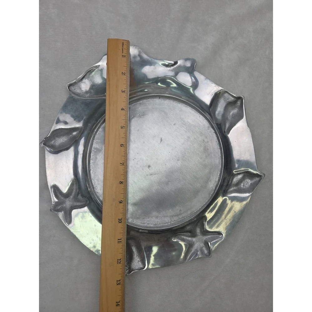 Decorative Tray Fish Starfish Shell Aluminum Silver Serving Platter Plate 13